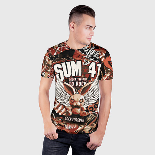 Мужская спорт-футболка Sum 41 на фоне кролика и гитар / 3D-принт – фото 3