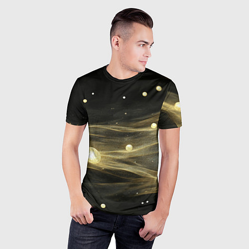 Мужская спорт-футболка Золотистый свет на черной текстуре / 3D-принт – фото 3