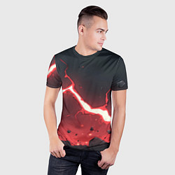 Футболка спортивная мужская Красная молния на черной текстуре, цвет: 3D-принт — фото 2