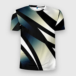 Мужская спорт-футболка Чёрно-белый с синим затемнением полосы