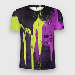 Мужская спорт-футболка Желтая и фиолетовая краска на черном