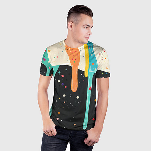 Мужская спорт-футболка Разноцветные капли текстура / 3D-принт – фото 3