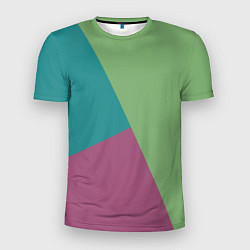 Мужская спорт-футболка Сине-зелёно-розовый тёмный трёхцветный