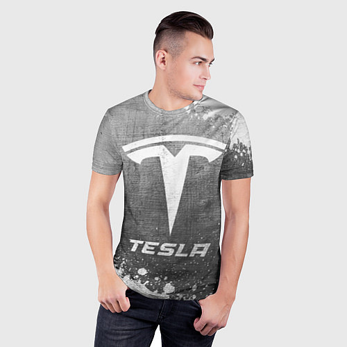 Мужская спорт-футболка Tesla - grey gradient / 3D-принт – фото 3