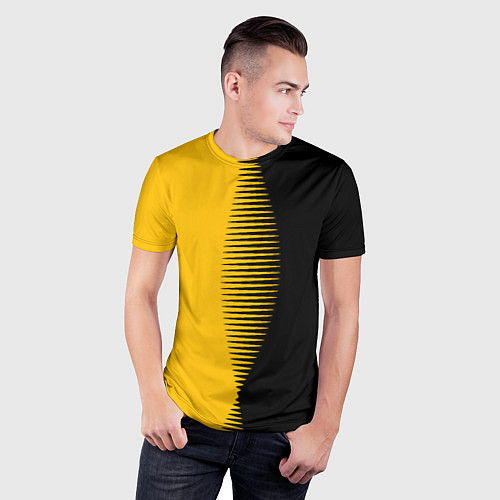 Мужская спорт-футболка Чёрно-жёлтый пополам с переходом / 3D-принт – фото 3
