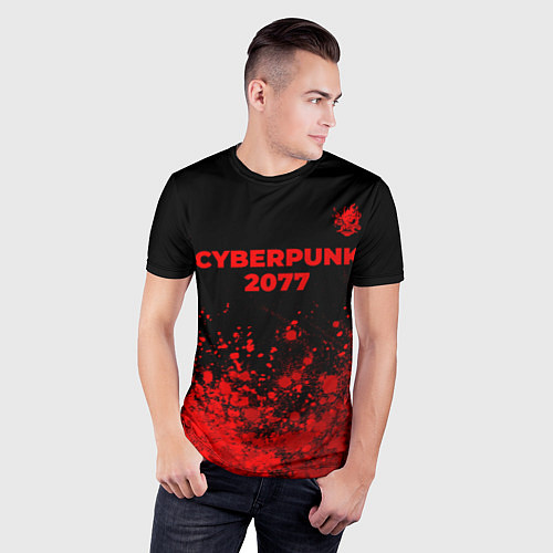 Мужская спорт-футболка Cyberpunk 2077 - red gradient посередине / 3D-принт – фото 3