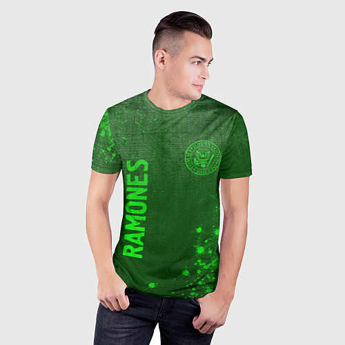 Мужская спорт-футболка Ramones - green gradient вертикально / 3D-принт – фото 3