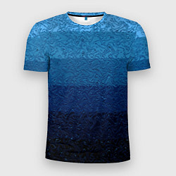 Футболка спортивная мужская Сине-голубой градиент полосами с узором, цвет: 3D-принт