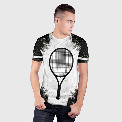 Мужская спорт-футболка Теннисная ракетка в черно-белом / 3D-принт – фото 3