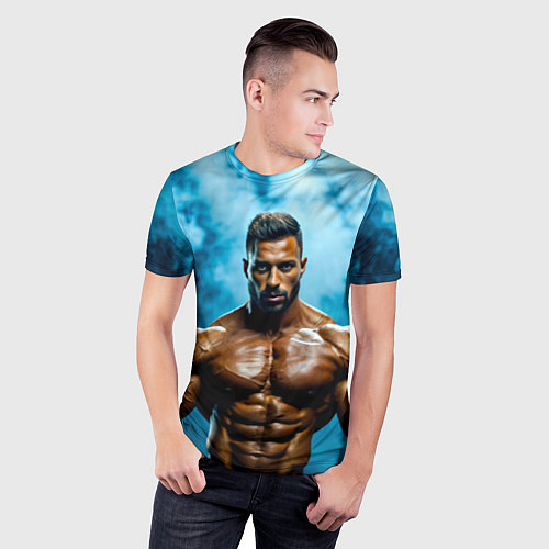 Мужская спорт-футболка Бодибилдер в синем дыму / 3D-принт – фото 3