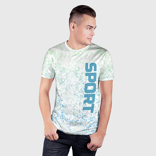Мужская спорт-футболка Sport бело-голубой / 3D-принт – фото 3