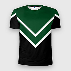 Футболка спортивная мужская Зелёный с чёрным и белые полосы, цвет: 3D-принт