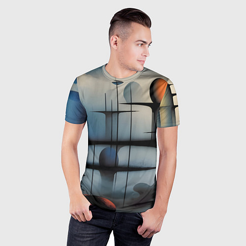 Мужская спорт-футболка Архитектурная абстракция в тумане / 3D-принт – фото 3