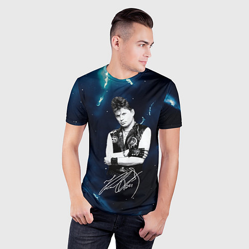 Мужская спорт-футболка Юрий Хой черно-белый портрет с подписью / 3D-принт – фото 3