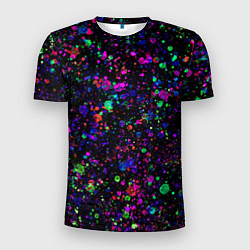 Футболка спортивная мужская Чёрный с разноцветными брызгами, цвет: 3D-принт