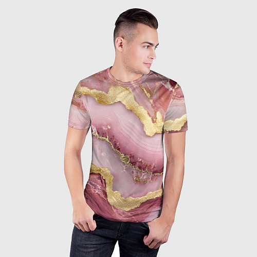 Мужская спорт-футболка Объемная текстура розовая с золотом / 3D-принт – фото 3