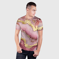 Футболка спортивная мужская Объемная текстура розовая с золотом, цвет: 3D-принт — фото 2