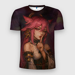 Футболка спортивная мужская Яэ Мико жрица лисица, цвет: 3D-принт