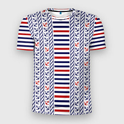 Мужская спорт-футболка Полосатый морской орнамент с якорями