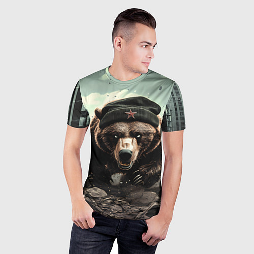 Мужская спорт-футболка Русский медведь бежит вперед / 3D-принт – фото 3