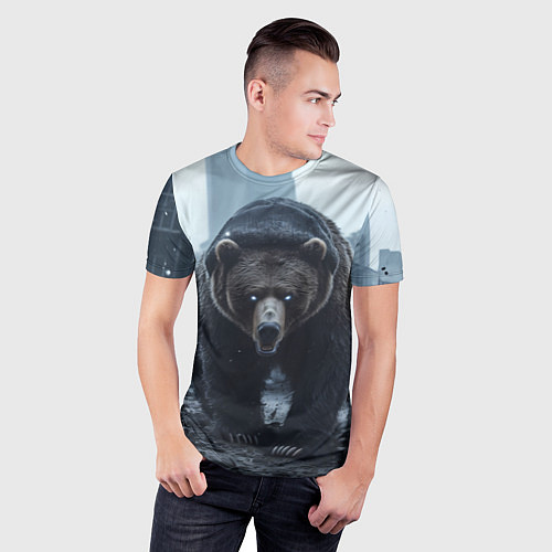 Мужская спорт-футболка Медведь в разрушенном городе / 3D-принт – фото 3
