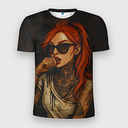 Футболка спортивная мужская Рыжая девушка в очках с тату, цвет: 3D-принт