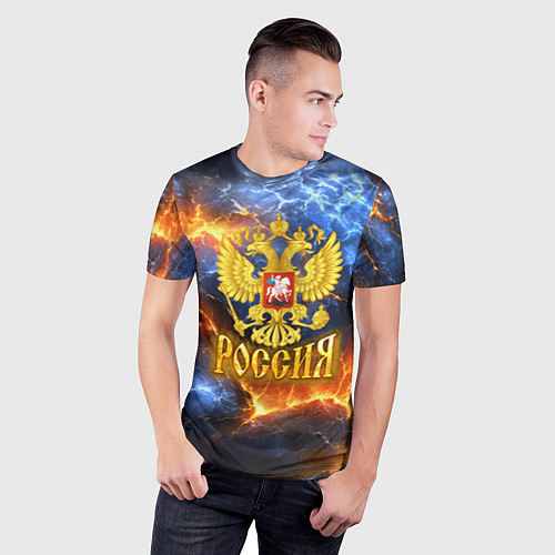 Мужская спорт-футболка Россия герб и огонь / 3D-принт – фото 3