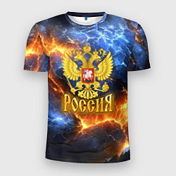 Футболка спортивная мужская Россия герб и огонь, цвет: 3D-принт