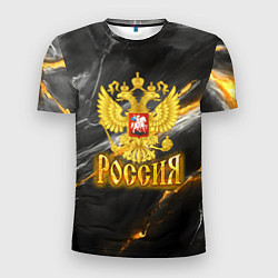 Футболка спортивная мужская Россия черно-желтый фон, цвет: 3D-принт
