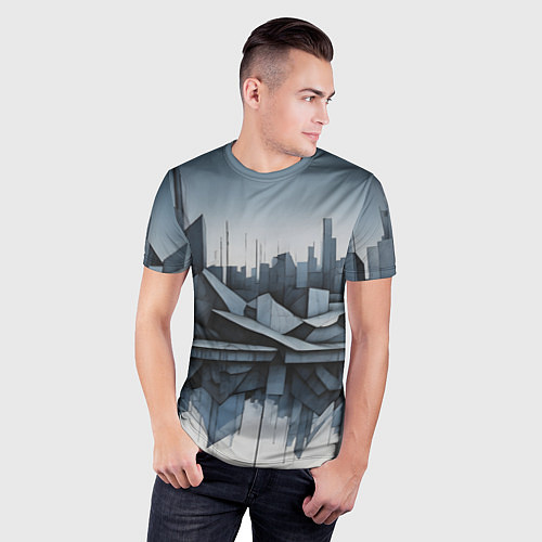 Мужская спорт-футболка Небоскребы и скалы / 3D-принт – фото 3