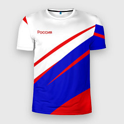 Мужская спорт-футболка Россия бело-сине-красный