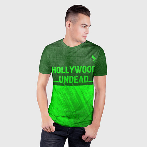 Мужская спорт-футболка Hollywood Undead - green gradient посередине / 3D-принт – фото 3