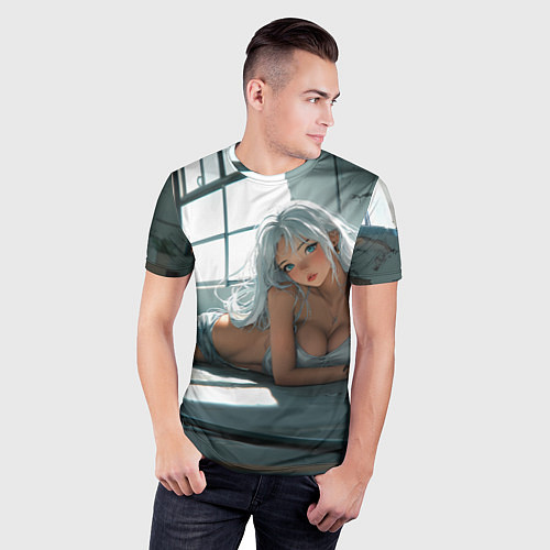 Мужская спорт-футболка Блондинка лежит у окна / 3D-принт – фото 3