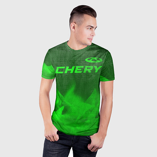 Мужская спорт-футболка Chery - green gradient посередине / 3D-принт – фото 3