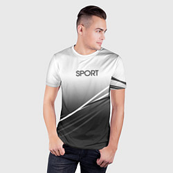 Футболка спортивная мужская Sport градиент из белого в серый с полосами, цвет: 3D-принт — фото 2
