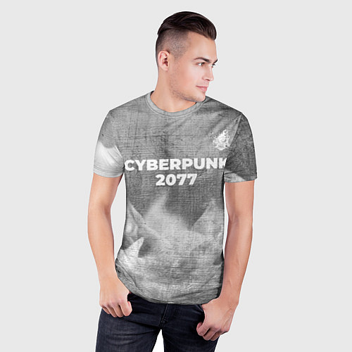 Мужская спорт-футболка Cyberpunk 2077 - grey gradient посередине / 3D-принт – фото 3