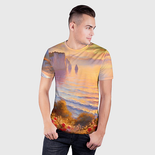 Мужская спорт-футболка Рассветный залив / 3D-принт – фото 3