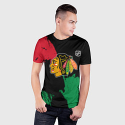 Футболка спортивная мужская Чикаго Блэкхокс - брызги красок, цвет: 3D-принт — фото 2