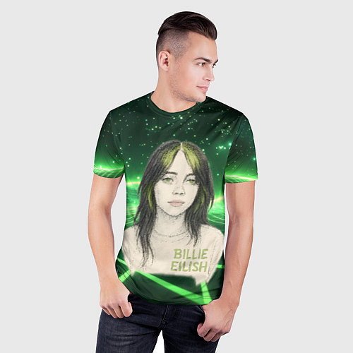 Мужская спорт-футболка Билли Айлиш нарисована с зелеными волосами / 3D-принт – фото 3