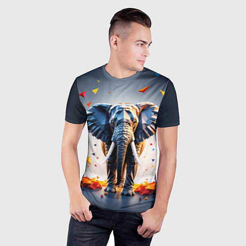 Мужская спорт-футболка Геометрический слон и цветные полигоны / 3D-принт – фото 3