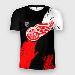 Мужская спорт-футболка Детройт Ред Уингз - брызги краска на черном фоне