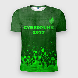 Футболка спортивная мужская Cyberpunk 2077 - green gradient посередине, цвет: 3D-принт