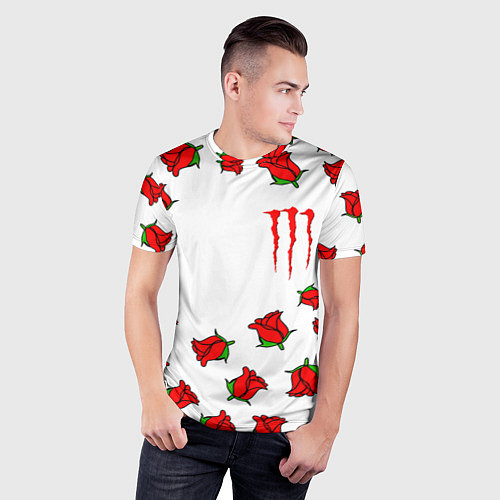 Мужская спорт-футболка Monster energy steel rose / 3D-принт – фото 3