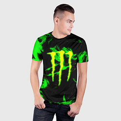 Футболка спортивная мужская Monster energy кислотное лого огонь, цвет: 3D-принт — фото 2