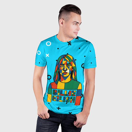 Мужская спорт-футболка Билли Айлиш из разноцветной мозаики / 3D-принт – фото 3
