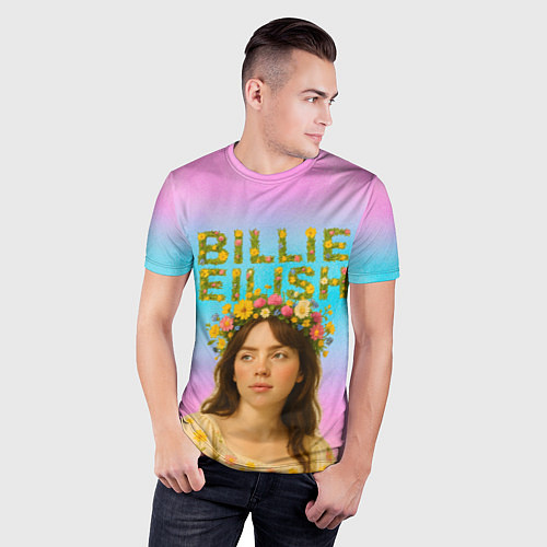Мужская спорт-футболка Билли Айлиш с цветочным венком на голове / 3D-принт – фото 3