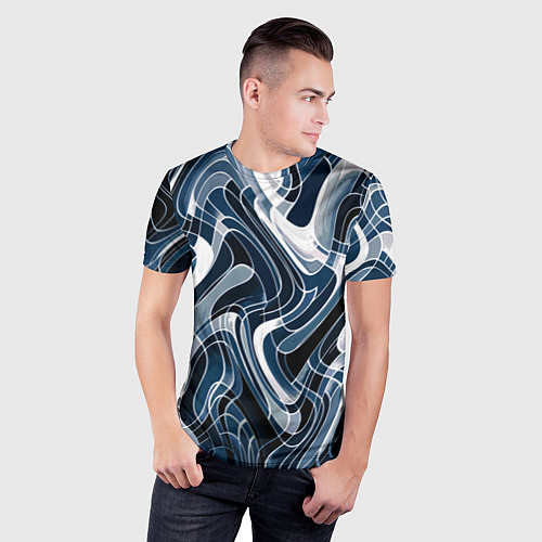 Мужская спорт-футболка Тёмно-синий искажённая абстракция / 3D-принт – фото 3
