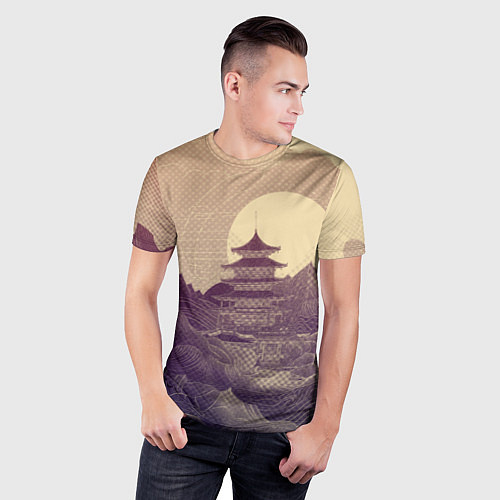 Мужская спорт-футболка Ретро иллюстрация Японского храма / 3D-принт – фото 3