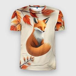 Футболка спортивная мужская Лис под осенними листьями, цвет: 3D-принт