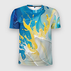 Футболка спортивная мужская Масляные краски, брызги, желтые белые синие цвета, цвет: 3D-принт